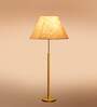 Devansh Beige cotton Drum shade with   floor lamp with wood base .-