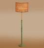 Devansh Beige cotton Drum shade with   floor lamp with wood base .-