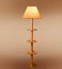 Devansh Beige cotton Drum shade with   floor lamp with wood base .-