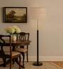 Devansh Beige cotton Drum shade with   floor lamp with wood base .-