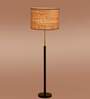 Devansh Beige cotton Drum shade with   floor lamp with wood base .-