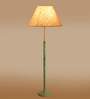 Devansh Beige cotton Drum shade with   floor lamp with wood base .-