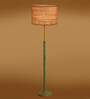 Devansh Beige cotton Drum shade with   floor lamp with wood base .-