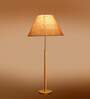 Devansh Beige cotton Drum shade with   floor lamp with wood base .-