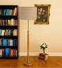 Devansh Beige cotton Drum shade with   floor lamp with wood base .-