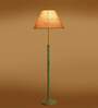 Devansh Beige cotton Drum shade with   floor lamp with wood base .-