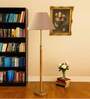 Devansh Beige cotton Drum shade with   floor lamp with wood base .-