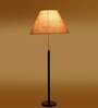 Devansh Beige cotton Drum shade with   floor lamp with wood base .-
