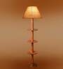 Devansh Beige cotton Drum shade with   floor lamp with wood base .-