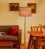 Devansh Beige cotton Drum shade with   floor lamp with wood base .-