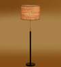 Devansh Beige cotton Drum shade with   floor lamp with wood base .-