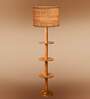 Devansh Beige cotton Drum shade with   floor lamp with wood base
