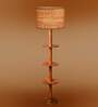 Devansh Beige cotton Drum shade with   floor lamp with wood base