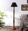 Black cotton conical wooden floor lamp