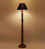Black cotton conical wooden floor lamp