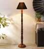 Black cotton conical wooden floor lamp