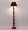 Black cotton conical wooden floor lamp