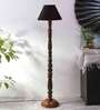 Black cotton conical wooden floor lamp