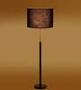 Devansh Black cotton Drum shade with   floor lamp with wood base .-