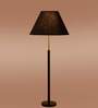 Devansh Black cotton Drum shade with   floor lamp with wood base .-