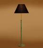 Devansh Black cotton Drum shade with   floor lamp with wood base .-