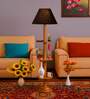 Devansh Black cotton Drum shade with   floor lamp with wood base .-