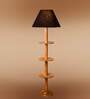 Devansh Black cotton Drum shade with   floor lamp with wood base .-