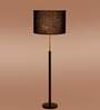 Devansh Black cotton Drum shade with   floor lamp with wood base .-