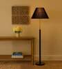 Devansh Black cotton Drum shade with   floor lamp with wood base .-