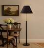Devansh Black cotton Drum shade with   floor lamp with wood base .-