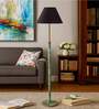 Devansh Black cotton Drum shade with   floor lamp with wood base .-