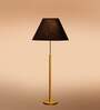 Devansh Black cotton Drum shade with   floor lamp with wood base .-