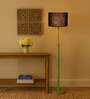 Devansh Black cotton Drum shade with   floor lamp with wood base .-