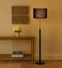 Devansh Black cotton Drum shade with   floor lamp with wood base .-