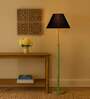 Devansh Black cotton Drum shade with   floor lamp with wood base .-