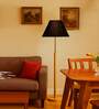 Devansh Black cotton Drum shade with   floor lamp with wood base .-