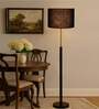 Devansh Black cotton Drum shade with   floor lamp with wood base .-