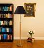 Devansh Black cotton Drum shade with   floor lamp with wood base .-