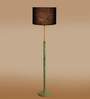 Devansh Black cotton Drum shade with   floor lamp with wood base .-