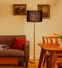 Devansh Black cotton Drum shade with   floor lamp with wood base .-
