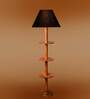 Devansh Black cotton Drum shade with   floor lamp with wood base .-