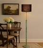Devansh Black cotton Drum shade with   floor lamp with wood base .-
