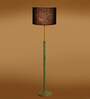 Devansh Black cotton Drum shade with   floor lamp with wood base .-