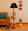 Devansh Black cotton Drum shade with   floor lamp with wood base .-