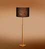 Devansh Black cotton Drum shade with   floor lamp with wood base .-