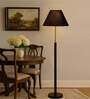 Devansh Black cotton Drum shade with   floor lamp with wood base .-