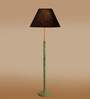 Devansh Black cotton Drum shade with   floor lamp with wood base .-