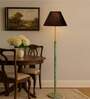 Devansh Black cotton Drum shade with   floor lamp with wood base .-