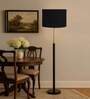Devansh Black cotton Drum shade with   floor lamp with wood base .-