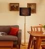 Devansh Black cotton Drum shade with   floor lamp with wood base .-